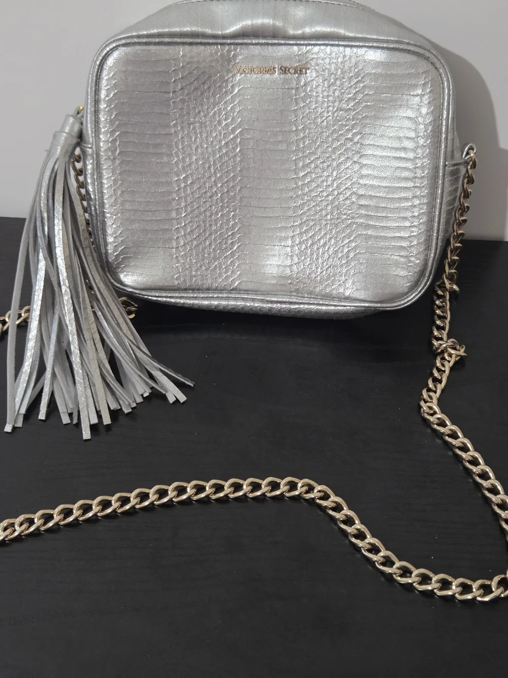 Victoria's Secret Silver Crossbody Bag with Tassel